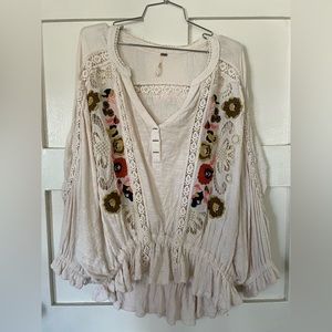 Free People Long Sleeve Crochet Blouse